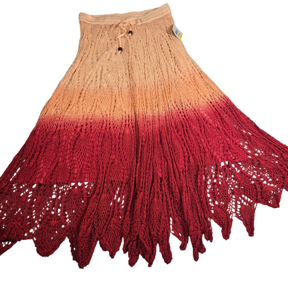 JW Style Women Peach Pink Ombre Crochet Maxi Skrt Cotton Boho Handkerchief Hem S - Picture 3 of 7